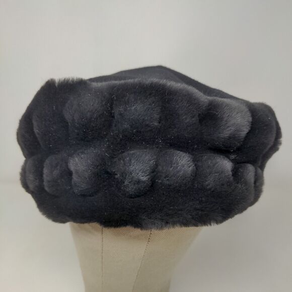 Midnight Velvet Womens Vegan Fur Hat Wool Blend Black Size NOE - Picture 3 of 8